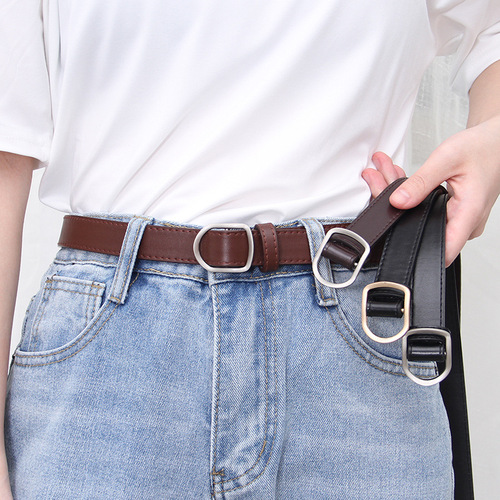 South Korea's Dongdaemun new Korean style black small belt without holes female student buckle belt female soft without punching and versatile