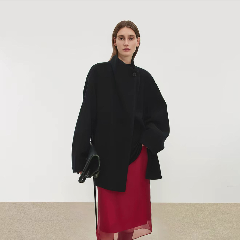 J*c double-faced cashmere wool coat for women, autumn and winter, relaxed fit, back-draped, front-slit design, two-way wear, woolen jacket