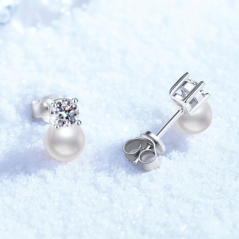 B&ocirc;ng tai bạc sterling s925 ch&iacute;nh h&atilde;ng ngọc trai nước ngọt tự nhi&ecirc;n kh&iacute; chất b&ocirc;ng tai hoang d&atilde; b&ocirc;ng tai kim cương mosan m&agrave;u D b&aacute;n bu&ocirc;n nữ