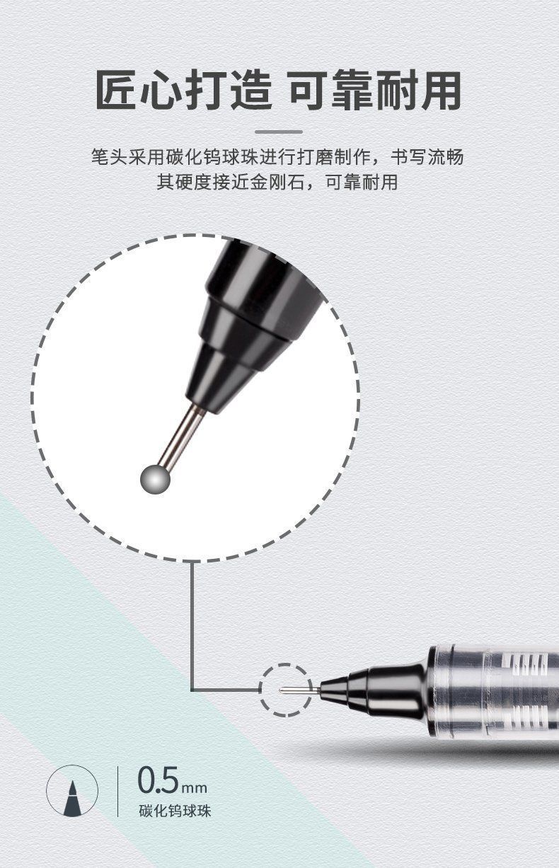 速干直液式走珠笔盒装0.5mm黑色中性笔学生考试针管式水笔碳素笔详情4