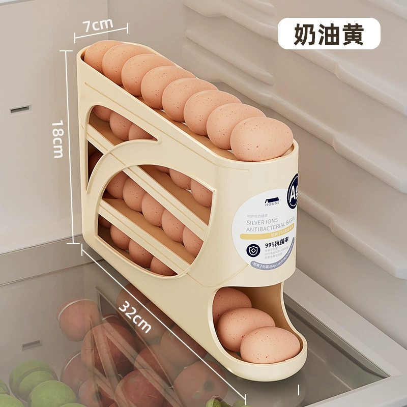 Refrigerator Egg Storage Box, Automatic Rolling, Multi-Layer Large Capacity, Plastic