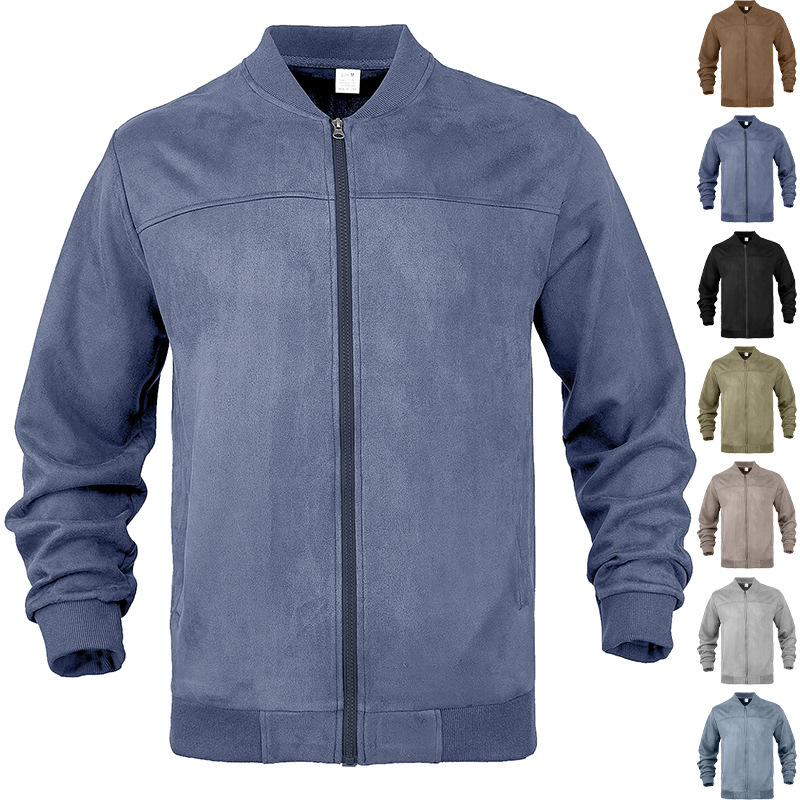Cross-Border European and American Men's Suede Solid Color Casual Sports Stand Collar Zipper Jacket Plus Size Long Sleeve Cardigan Cross-Border European and American Men's Suede Solid Color Casual Sports Stand Collar Zipper Jacket Plus Size Long Sleeve Cardigan