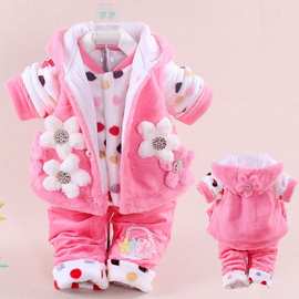 女童宝宝秋冬装套装0-1-2岁婴儿童棉衣服夹棉三件套0-6个月外出服
