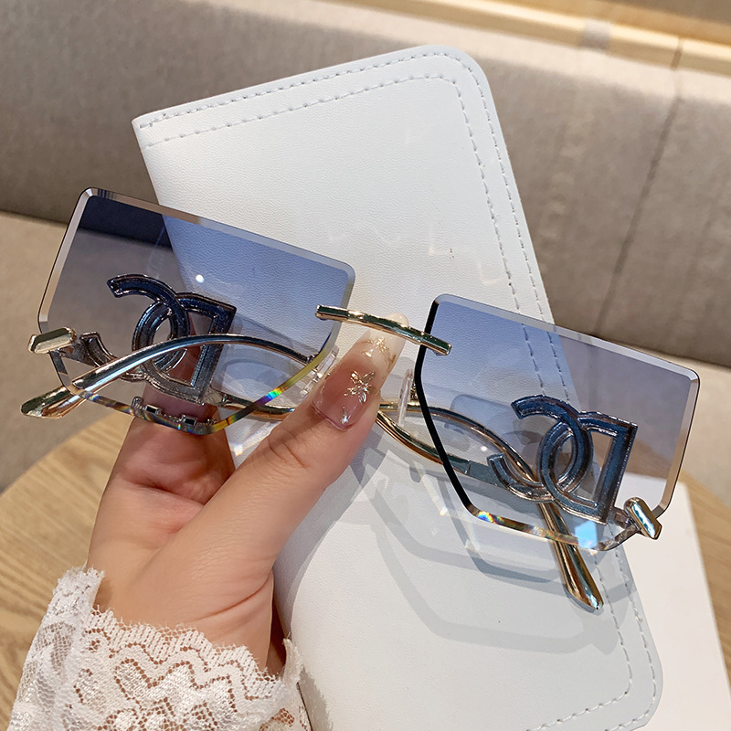 女性用のハイエンドのフレームレスエッジカットサングラス、新しいスタイルのクロスボーダービッグブランド、ハイエンドのメタルサングラス、ファッション用のサンシェード|undefined