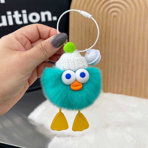 Real rex rabbit fur duck car keychain pendant cute little briquettes plush doll doll school bag pendant