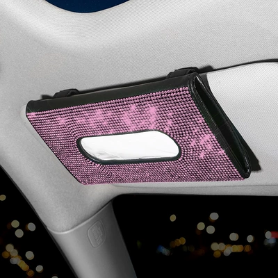Visor Tissue Box Leather Seat: Car tissue box/set - black-pink-diamond