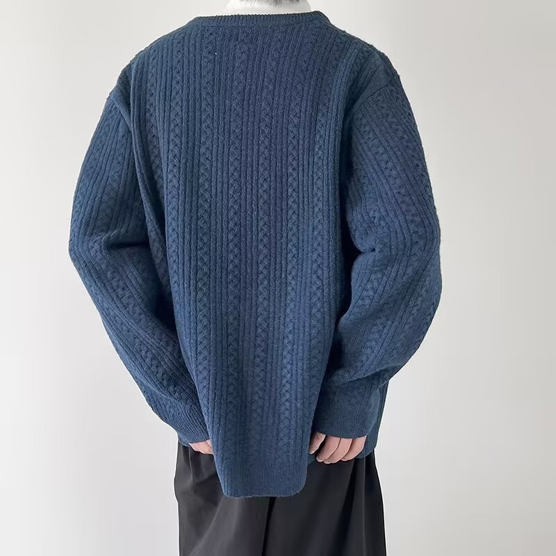 Pull en tricot à col en v pour homme en mélange coton hiver_voghion.com