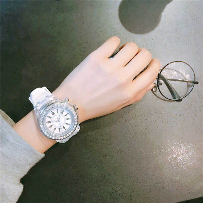 Luminous luminous personality rhinestone led Harajuku Korean fashion trend men and women students couple jelly quartz watch_voghion.com