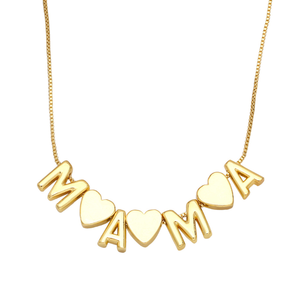 Mode Brief Mama Mama Anhänger Herz Kupfer 18k Gold-überzogene Intarsien Farbe Zirkon Halskette display picture 4