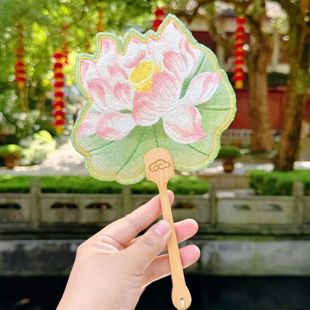 Chinese-Style Lotus Embroidery Fan, Decorative Portable Cultural Fan