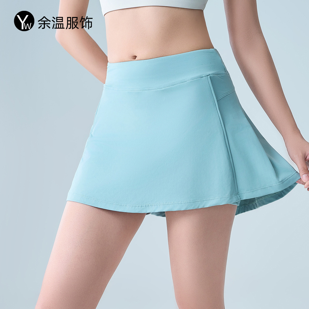 Summer Sunscreen Sports Skirt Women's Anti-light Yoga Belt Lining Shorts Fitness Quick-dry Tennis Skirt A- shape Pleated Skirt