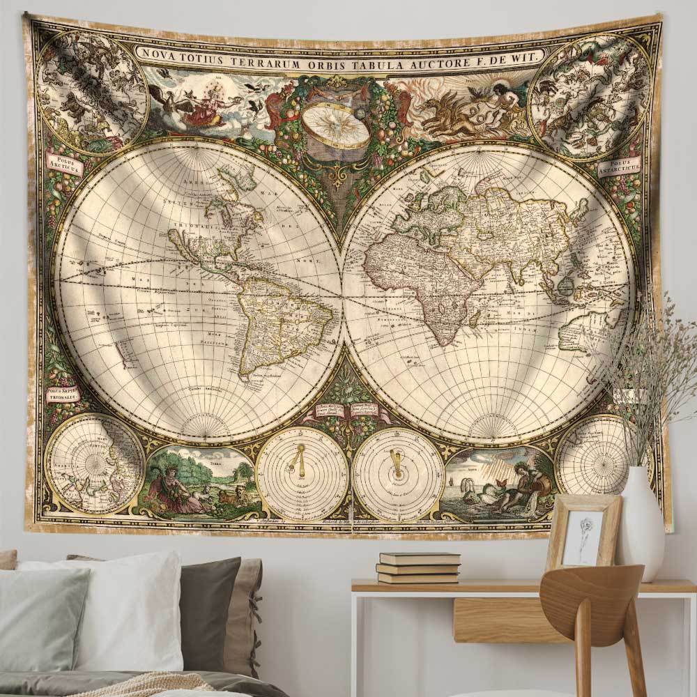 复古彩色魔法学院航海宝藏装饰地图背景布客厅房间床头出租屋挂毯