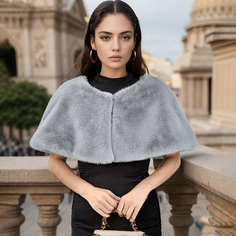 披肩女秋冬仿兔毛披风冬季保暖披肩结婚礼服外搭外套斗篷披风坎肩