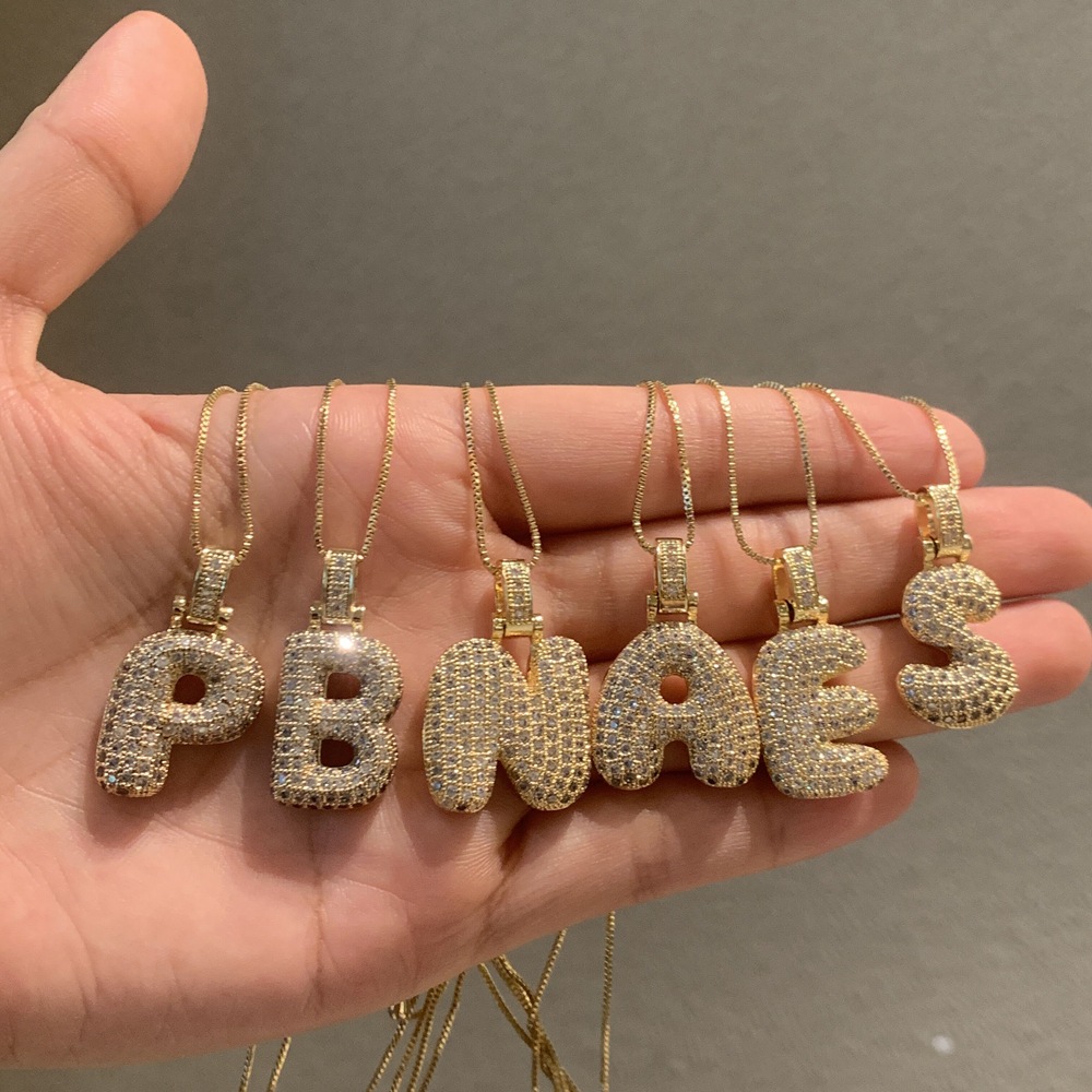 Plating, Inlay Design Vintage Style Letter Copper Plating Inlay Zircon 18k Gold Plated Pendant Necklace