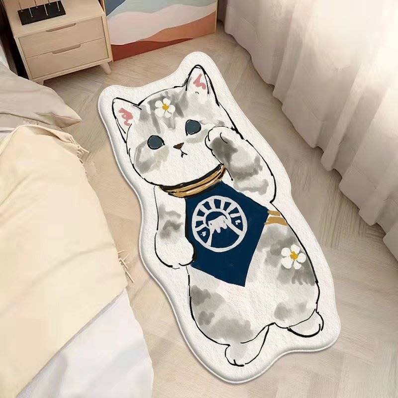Cartoon feline alfombra de cachemira dormitorio alfombra de cama sofá doméstico mantas de mesa de té resistente al desgaste fácil de cuidar alfombra de ventana flotante