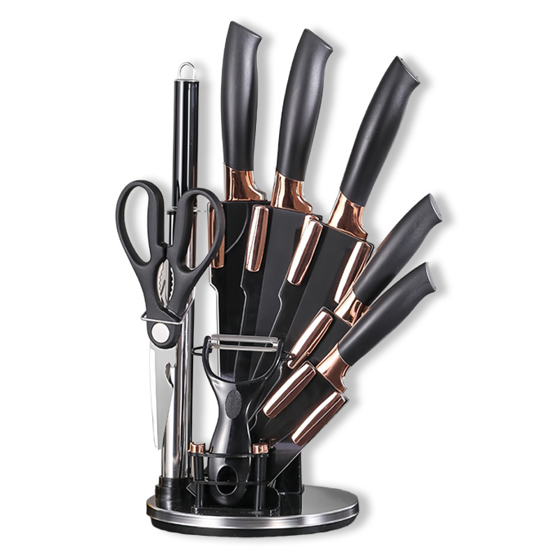 Juego de Cuchillos Giratorio de Acero Inoxidable de 9 Piezas para Cocina