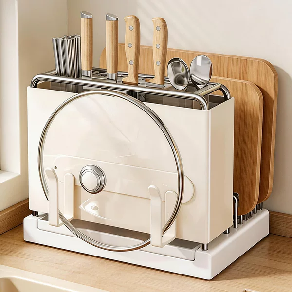 Knife Holder Storage Rack 2026 New Model Kitchen Multifunctional Cutting Board Chopstick Holder Integrated Knife and Pot Lid Storage Rack