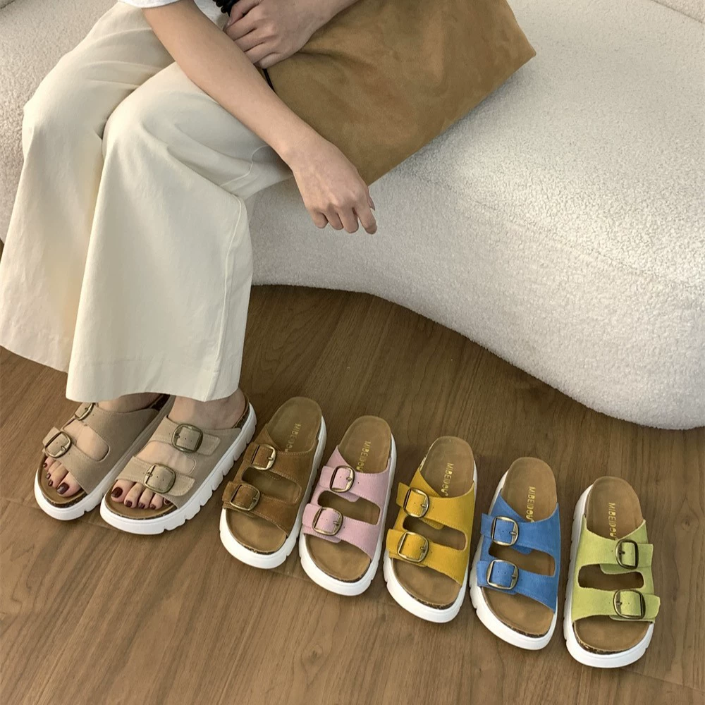 Матовая кожа Birken тапочки женский 2025 новый летний плоский двухбортный Baken Shranger