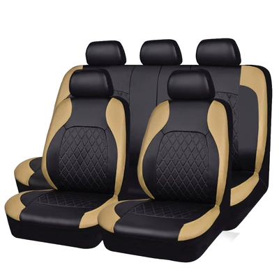 Universal seat cover: Diamond Pattern, Full Leather Pvc - cream-white-nine-piece-set