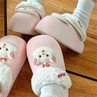 Cute Mary Cat Waterproof Cotton Slippers a Women's Winter Children's Indoor Home Girls' Outerwear Removable Sanli