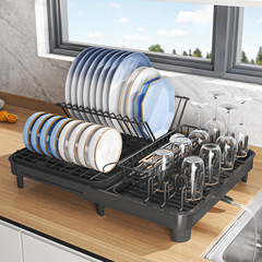 亞馬遜X型廚房碗架瀝水架家用雙層摺疊多功能放碗盤碗筷碟收納架