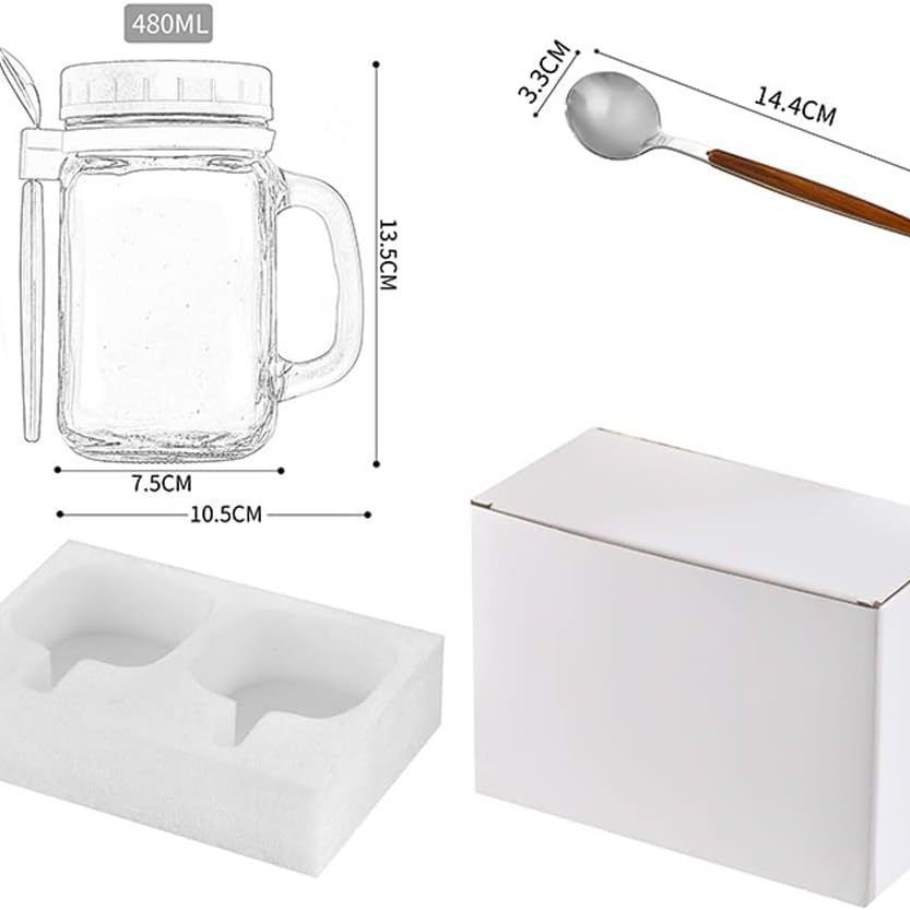 Amazon portátil 16oz desayuno durante la noche avena Mason botella mango taza de vidrio con cuchara con tapa taza de leche