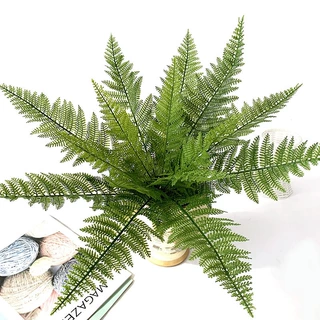 跨境仿真蕨类植物15头特大双层波斯草软胶植物墙配材绿植装饰假花