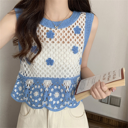 High-waisted short vest suspender new design niche outer wear inner hollow top embroidered women's clothing