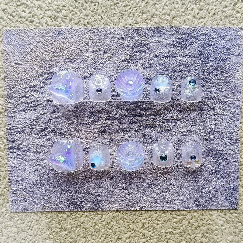 Summer New Kidsren's Wear Short Mermaid Manicure Patches Cute Stereo Fake Nails 3~12 Years Old