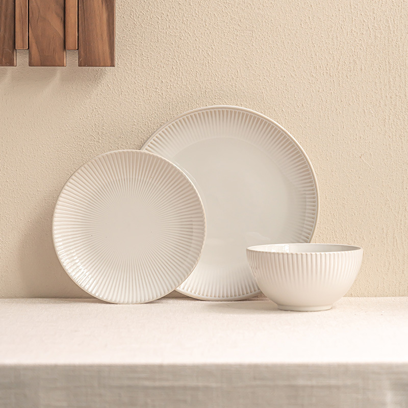 Line relief ceramic bowl plate household tableware salad bowl noodle bowl dish western food plate breakfast plate pasta plate Line relief ceramic bowl plate household tableware salad bowl noodle bowl dish western food plate breakfast plate pasta plate