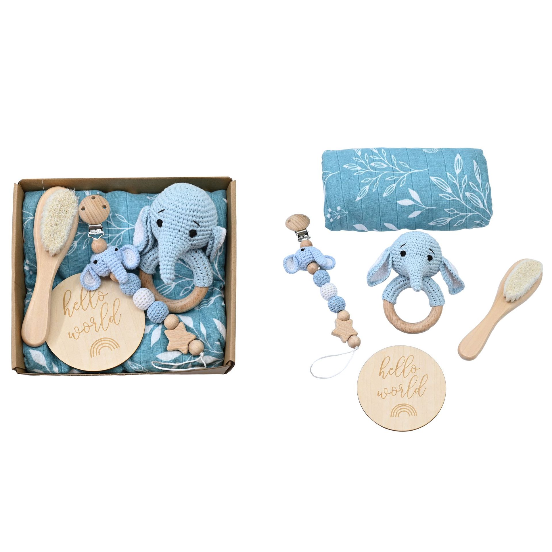 Animales explosivos bebés crochet set de madera de campana caja de regalo de nacimiento tetina cadena bebés de luna llena regalo