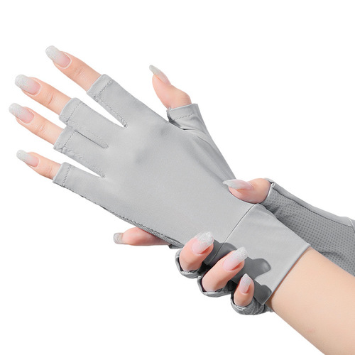 Women's Half-Finger Sun Protection Driving Gloves, UV Protection for Cycling and Electric Bikes, Thin Summer Ice Silk Revealing Finger Gloves, New Style