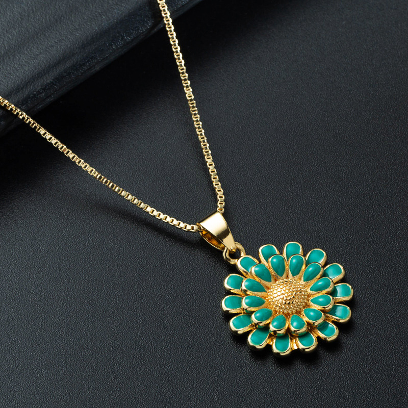 Nihaojewelry wholesale jewelry simple sunflower pendant copperplated 18K gold dripping oil necklacepicture1