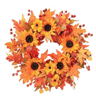 Cross-Border Autumn Sunflower Artificial Garland Simulated Maple Leaf Rose Garland Hanging Harvest Festival Vine Circle Thanksgiving