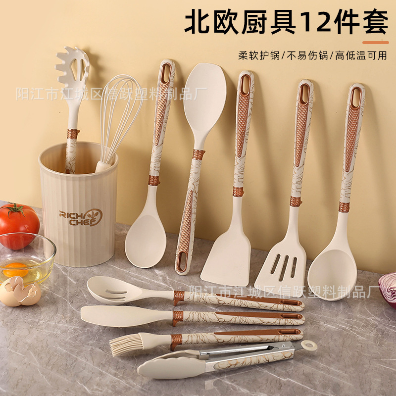 Amazon nuevo aparato de cocina de silicona 12 piezas conjunto de herramientas de cocina no pegajosas de goma de cocina