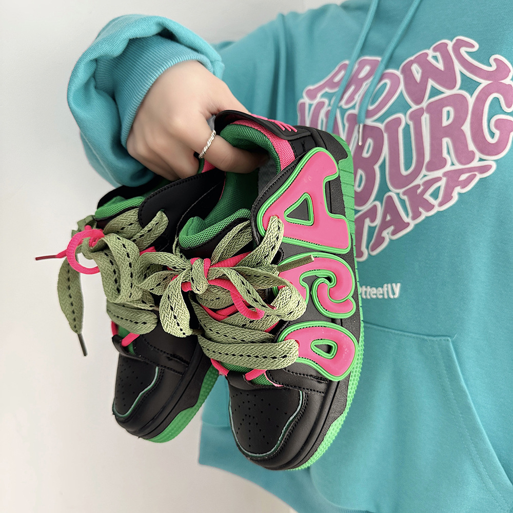 男鞋ins潮鞋原創字母嘻哈滑板麵包鞋潮流復古學院撞色運動休閒鞋