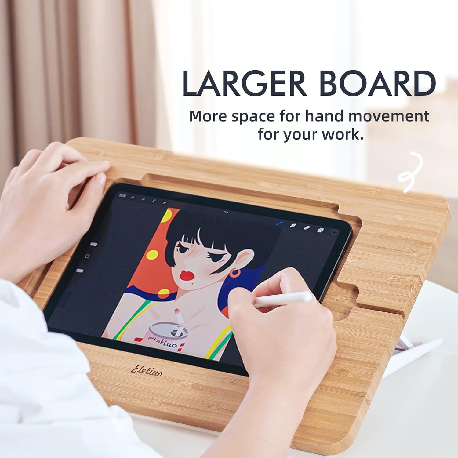 Cross-border wooden drawing stand with pencil and charger cable slot adjustable tablet desktop stand