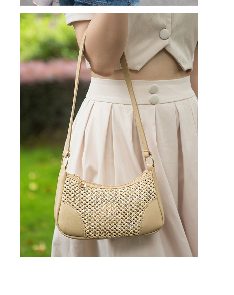 Zipper Closure Type Single Shoulder Strap Strap Type Shoulder Bag, Crossbody Bag, Straw Bag Bags Type Women's Small Straw Color Block Basic Vacation Dumpling Shape Zipper Shoulder Bag Crossbody Bag Straw Bag