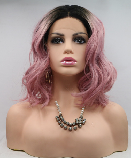 Cabello corto rosa, pelo rizado, casco africano, peluca de red rosa, peluca rizada pequeña LW0265