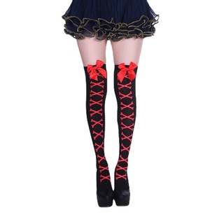 Cross-border Hot Selling Stockings European and American Halloween Stockings Women's Long Barrel Bow Over-the-Knee Stockings Skull Print Stockings