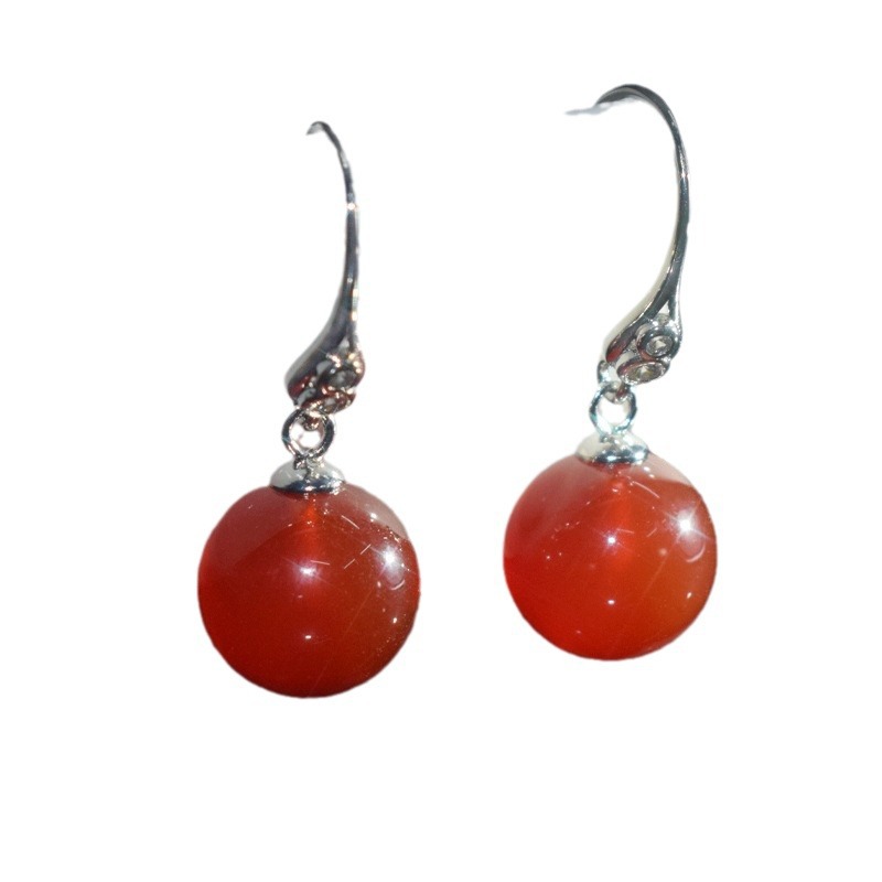 (2개) 하이 퀄리티 라운드 천연 녹색 CHALCEDONY 이어 후크 조커 클래식 녹색 CHALCEDONY 귀걸이 공장 도매 패션 새로운