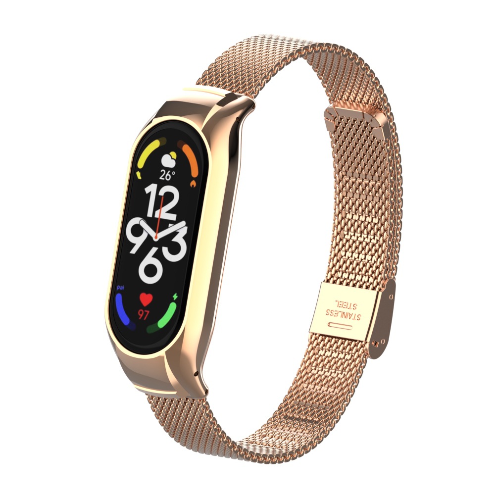 定制适用小米手环7金属表带 miband7nfc 不锈钢网链卡扣表带