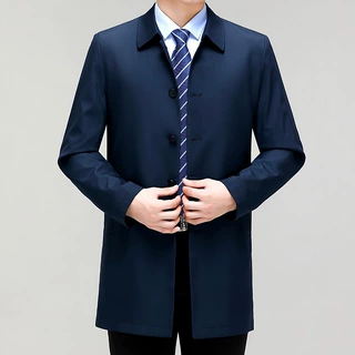 专柜桑蚕丝风衣男中长款秋春商务休闲中老年男士夹克免烫男装外套