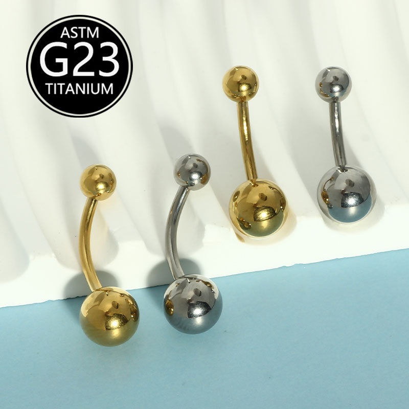 G23 Titanium Alloy External Thread 14g Curved Rod Navel Ring F136 Double-Sided Light Ball Piercing Jewelry detail image 7