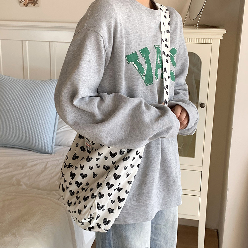 Bolso de hombro nuevo estilo japonés estilo pastoral primavera y otoño sluggishins bolsa de hombro de gran capacidad bolsa de lona amor