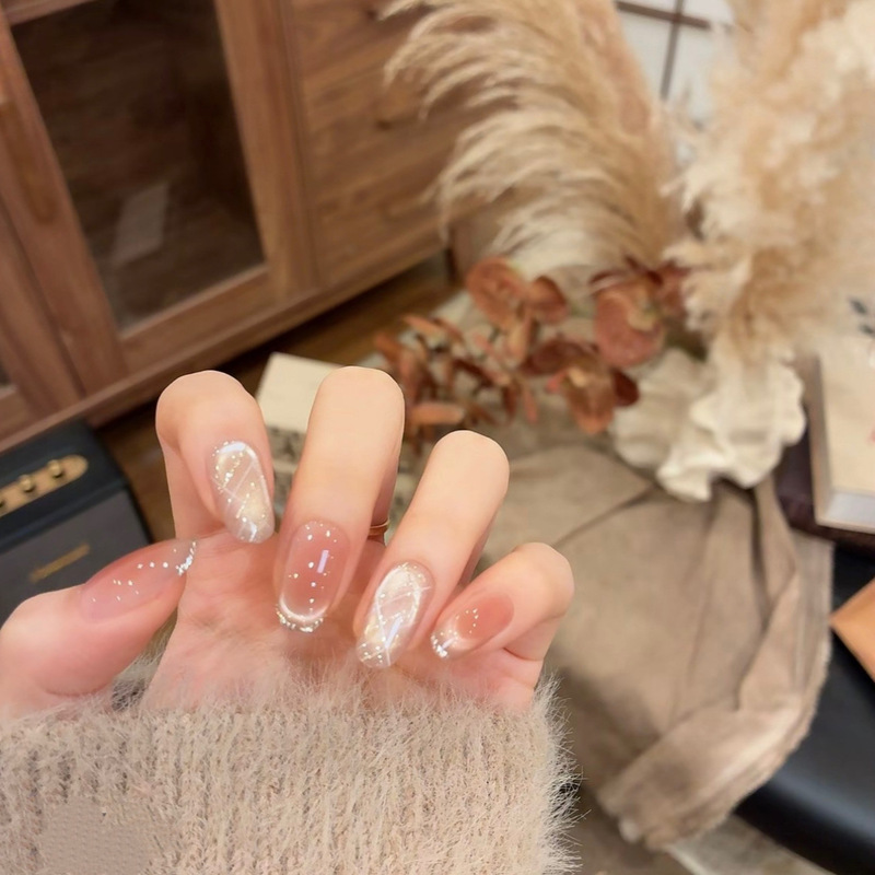 【Minimalism】Purely Handmade Wearable Nails, Popular Nude Pink Color, Brightening Effect, Cat Eye Effect, Pure Handmade Nail Stickers Wholesale