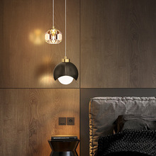 全铜卧室床头吊灯轻奢背景墙墙角氛围水晶灯北欧线条长线房间灯具