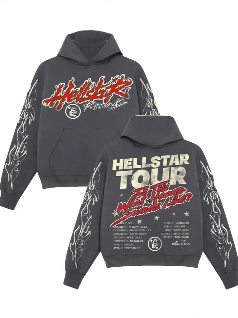 Sudadera Con Capucha Y2K de Poliéster, Estampado Hell Star y Corte Holgado