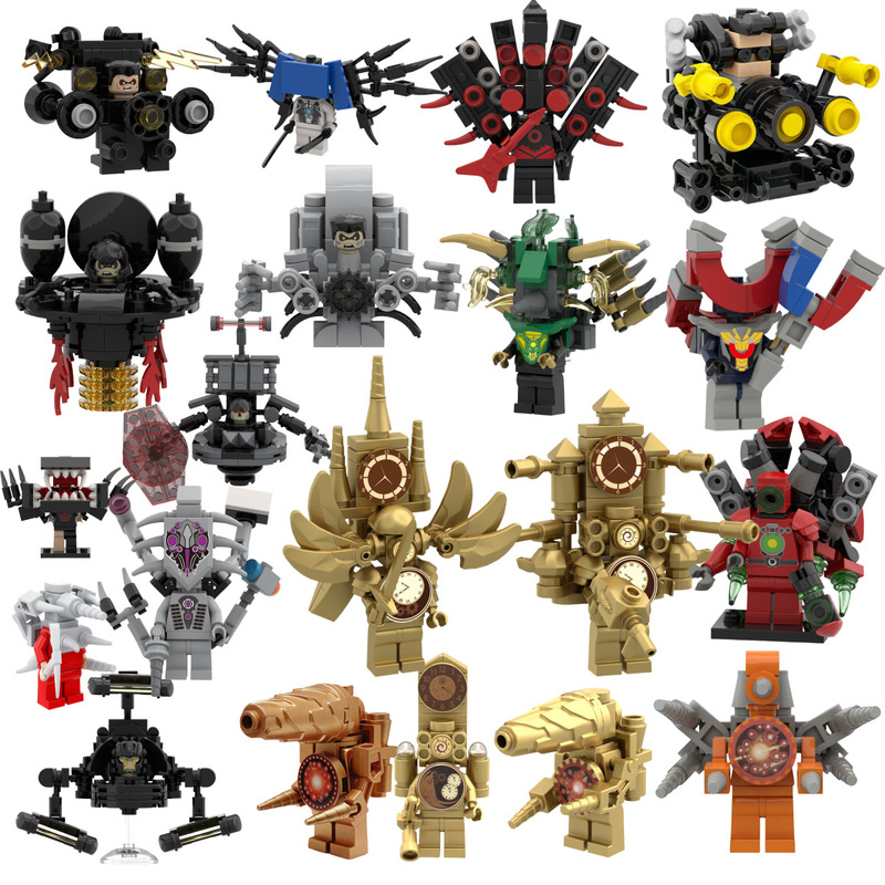 Cross-border Mini Titan Sword Clock Renren Beast Titan Electric Drill Dragon Surrounding Building Blocks Toilet Man Toy