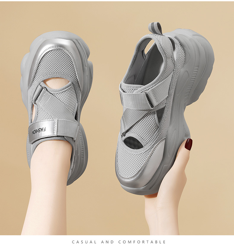 Giày sneaker chunky đế dày thoáng khí mùa hè, dây Velcro tiện lợi — 2006 màu đen, 2006 màu bạc chi tiết 11